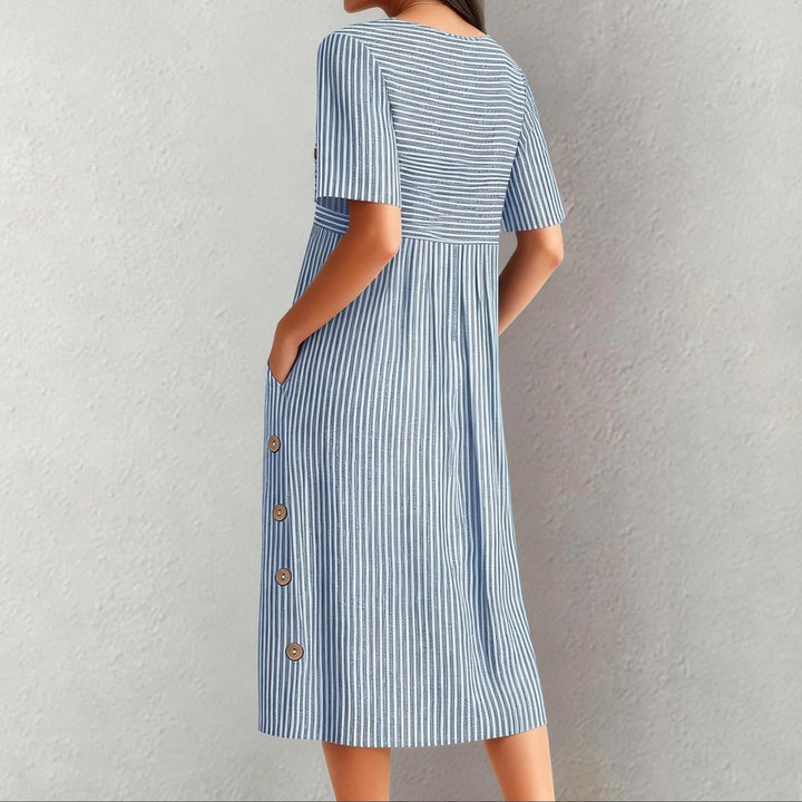 Isla | Blue Striped Midi Dress with Pockets