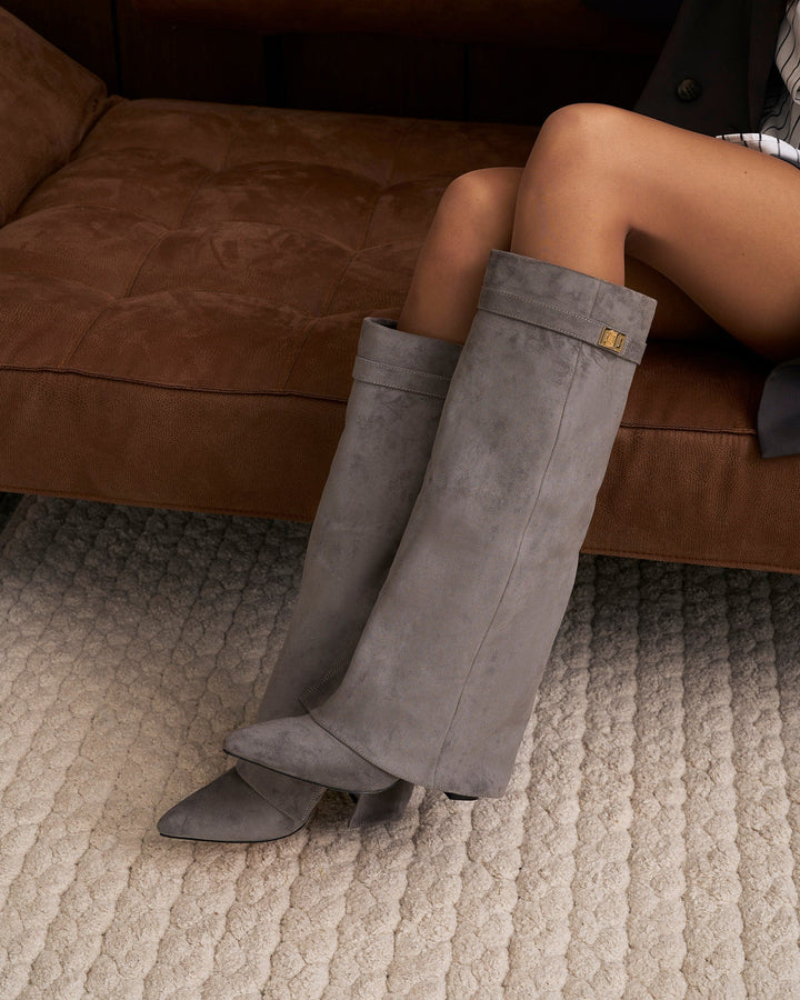 Lavista | Suede Knee High Boots - Grey