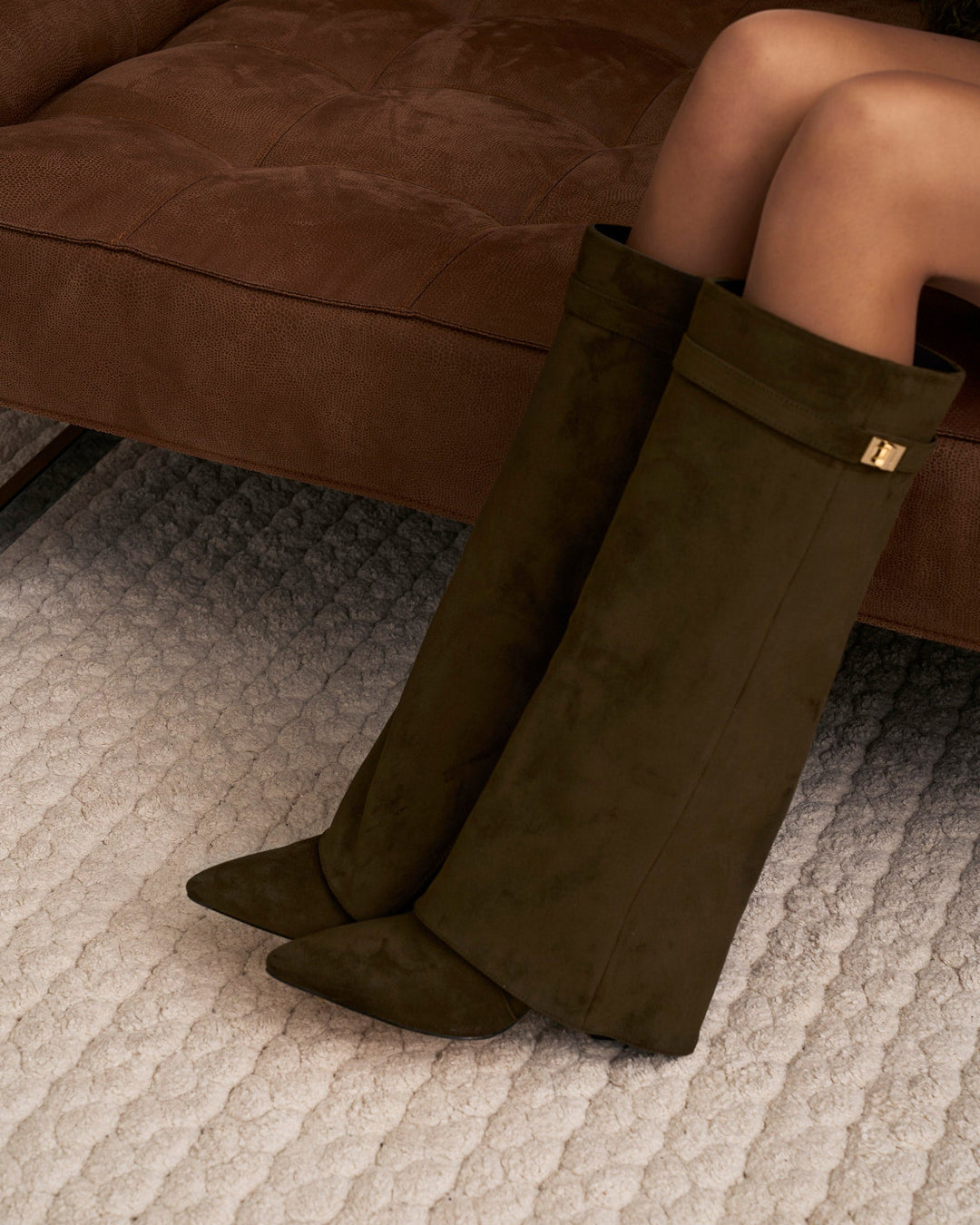 Lavista | Suede Knee High Boots - Olive green