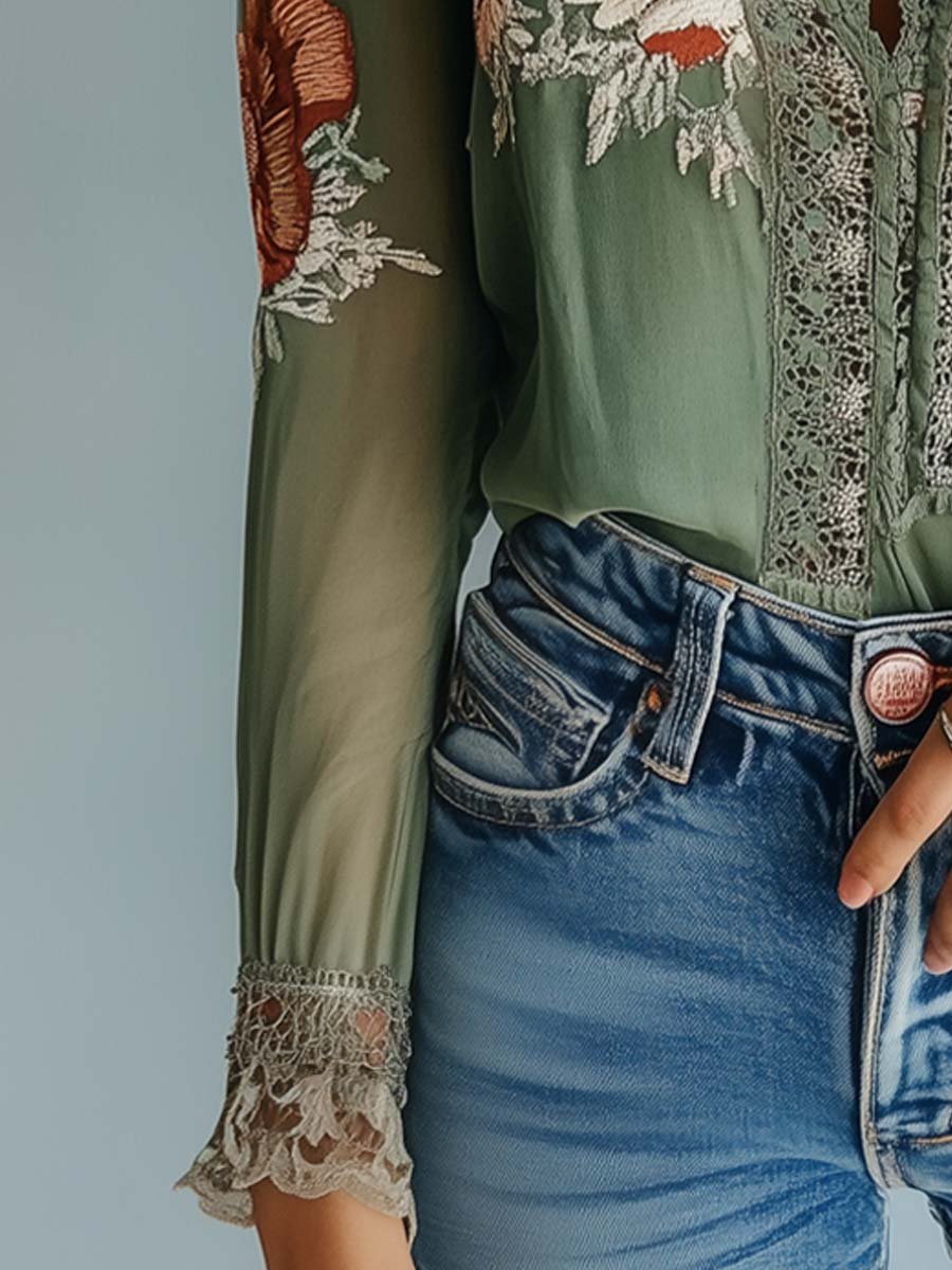 Bohemian | Floral Printed Lace Blouse